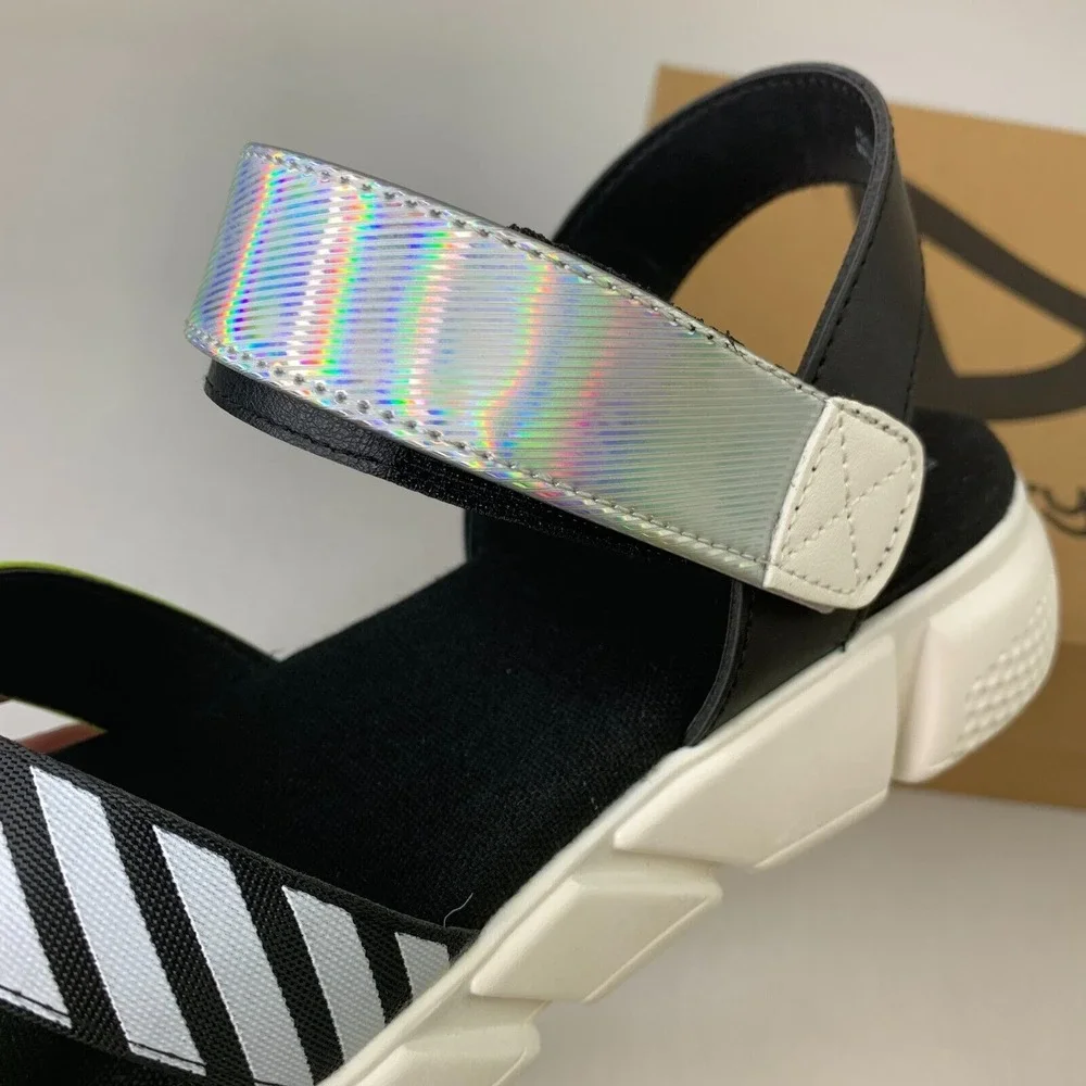 Dirty Laundry Womens Sz 8M Time3 Sandals Black‎ White Hook & Loop Slip-Ons